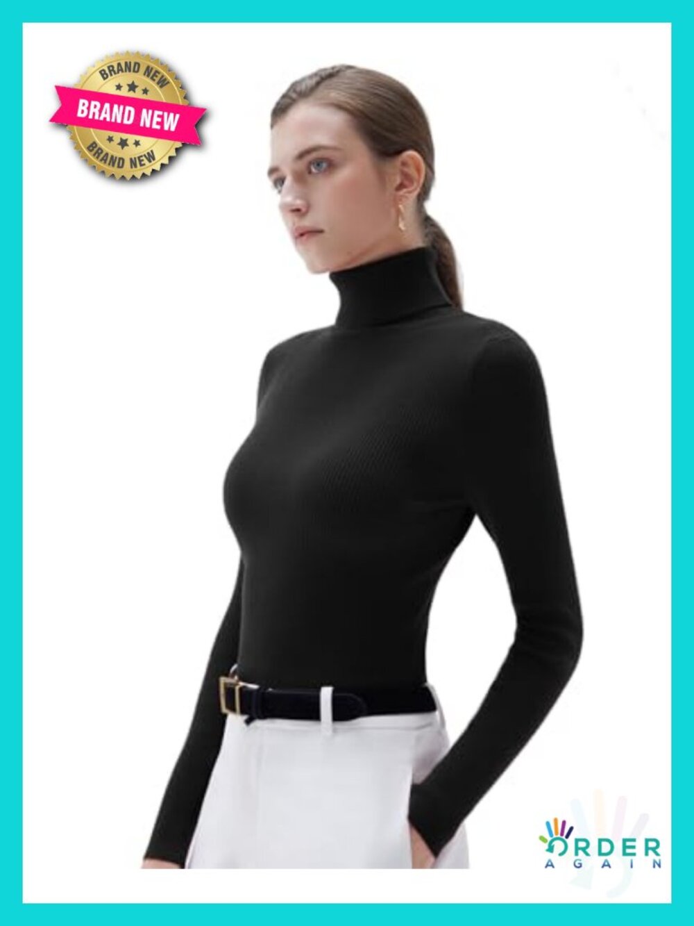 Women's Cashmere Blend Turtleneck Pullover Sweater Long Sleeve Thermal Knit Top